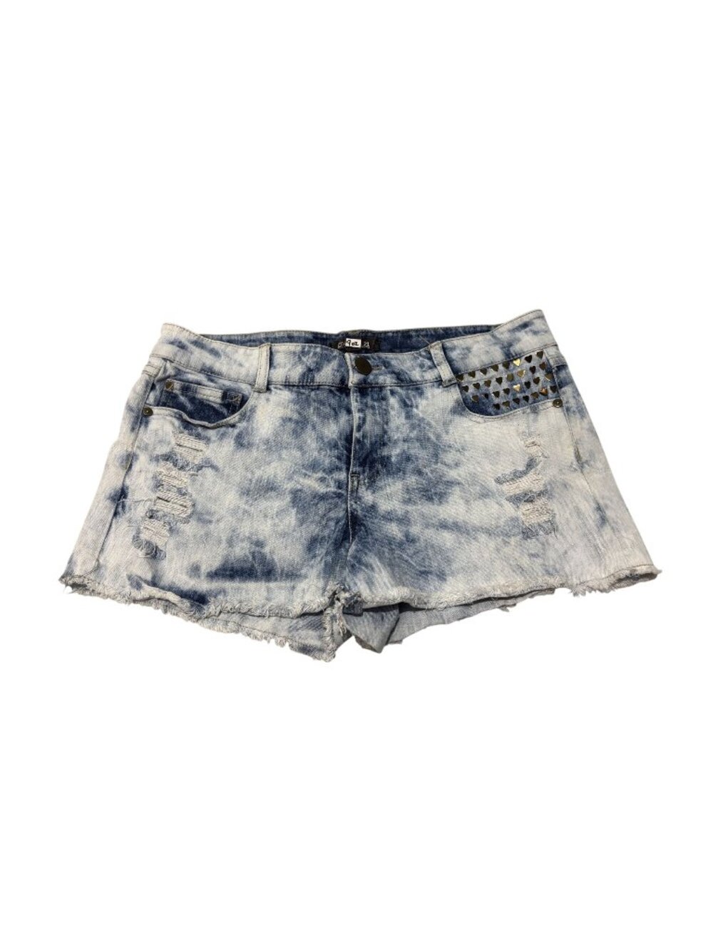 Forever 21 Premium Denim Distressed High-Rise Shorts Silver Heart Details Size 3
